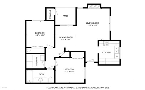 Riverpointe Apartments in Richland, Washington Two Bed One Bath Floor Plan